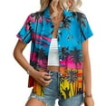 thumbnail image 2 of Hawaiian Shirts for Women Basic Collared Tee Shirt Coconut Palm Hawaii Style Tunic Blouses Button Down Short Sleeve Blouses Summer Beach Shirt Tropical Shirts Loose Flowy Cardigan, 2 of 6