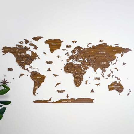 ColorfullWorlds 3D Wood World Map Travel Map Gift Idea Wooden Wall Art (L - L. Brown)