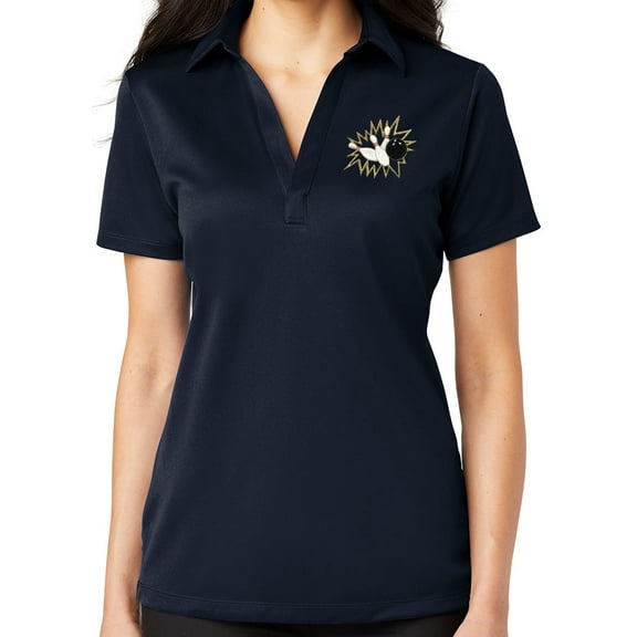 Ladie's Crashing Bowling Pins No Button Polo Shirt, 4XL Navy Blue