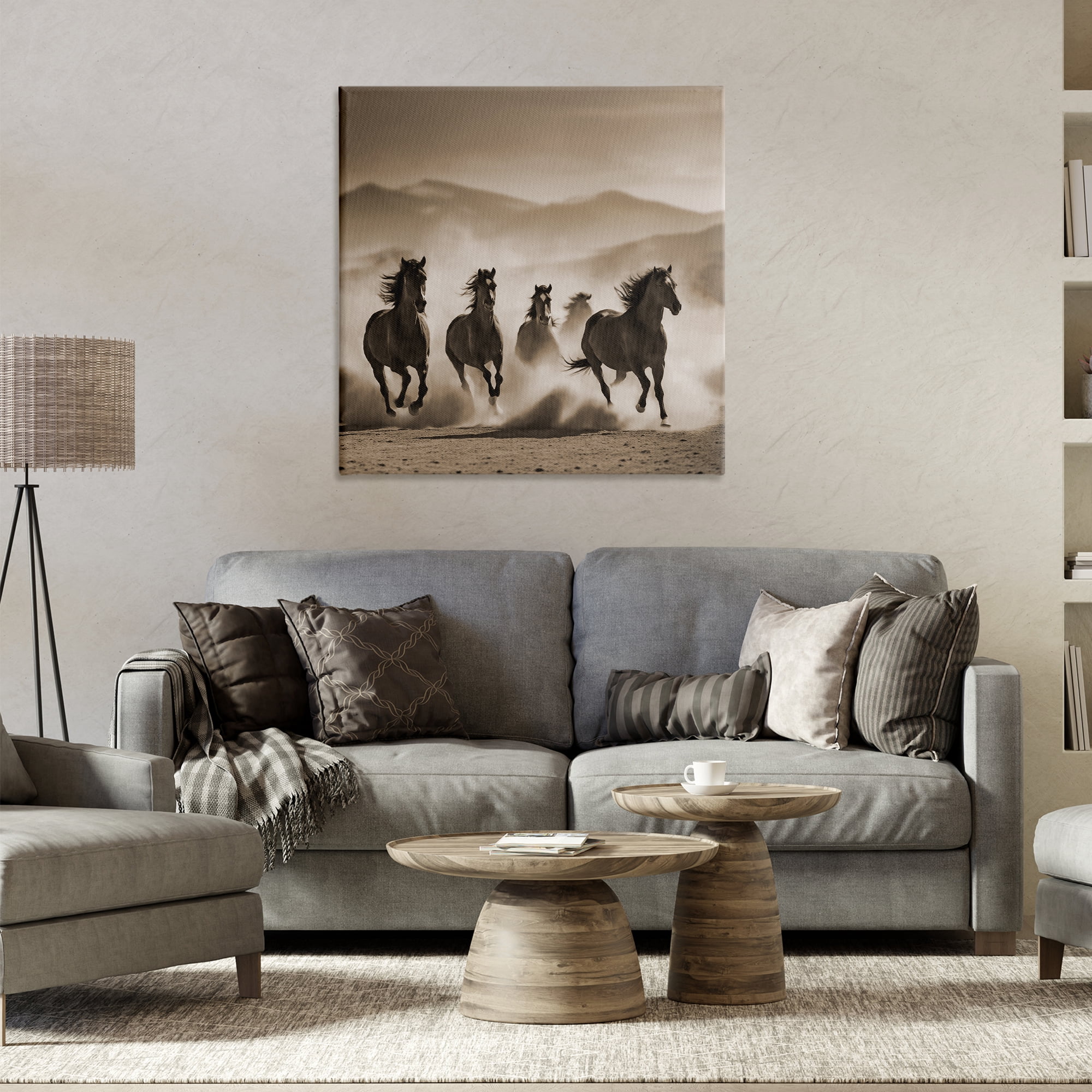 Stupell Industries Trotting Mountain Stallions Animals Painting Wrapped Canvas Art Print Wall Art, 30 x 30