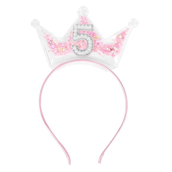 Diadema Penitue con forma de corona rosa con purpurina para 5 cumpleaños, para niña