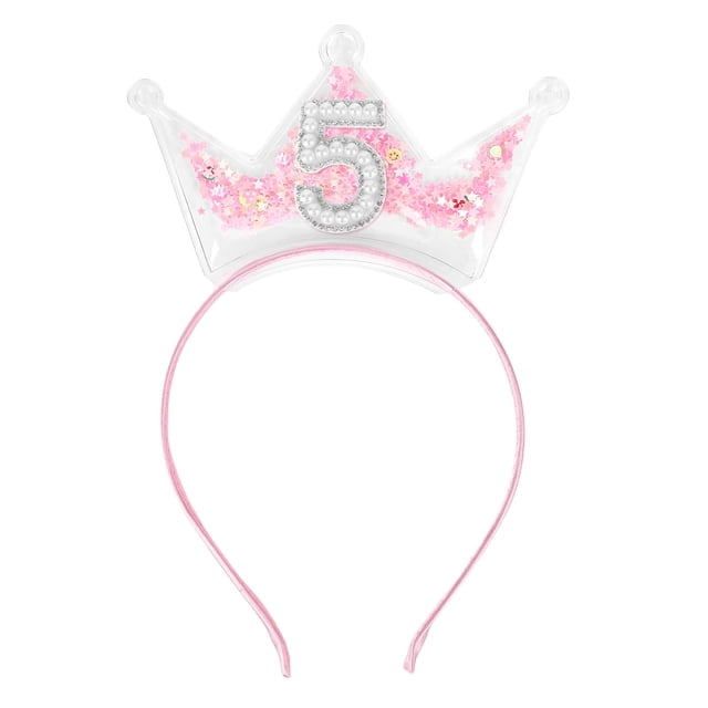 Diadema Penitue con forma de corona rosa con purpurina para 5 cumpleaños, para niña