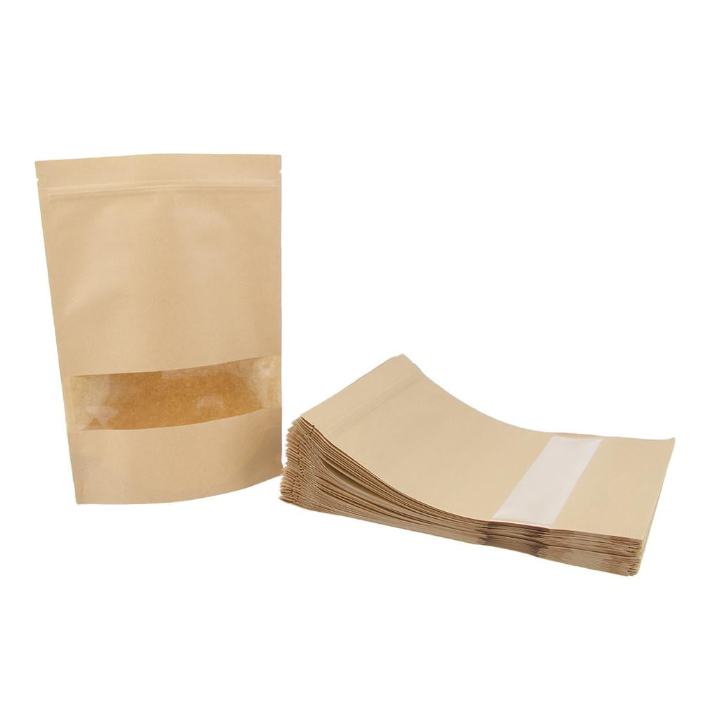 50X Kraft Paper Bag Seal Packaging Stand Up Window Zip Bag Candy Food Pouch 