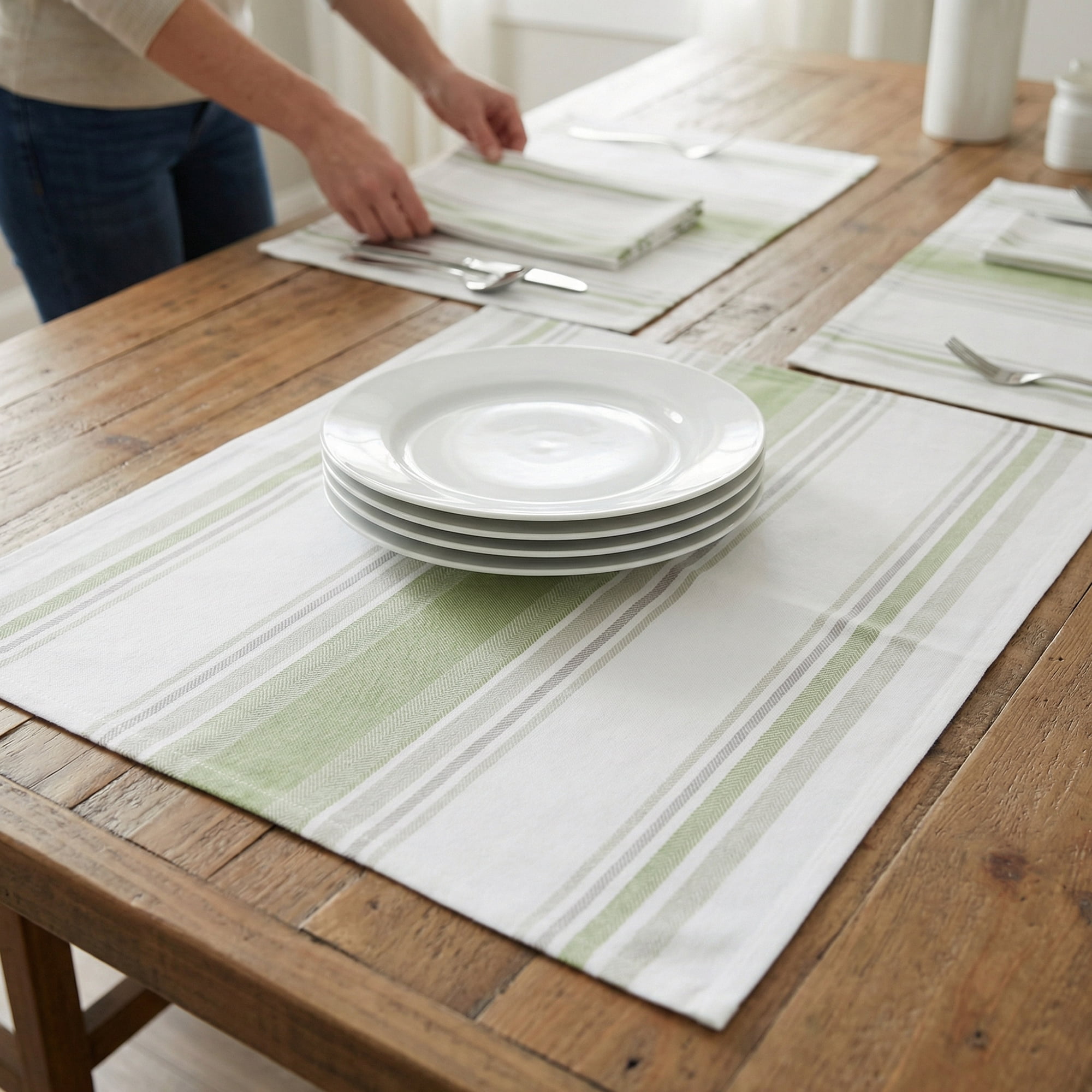 Unique Bargains Pure Cotton Striped Quick Dry Dish Cloths 4 Pack Green 26" x 18"
