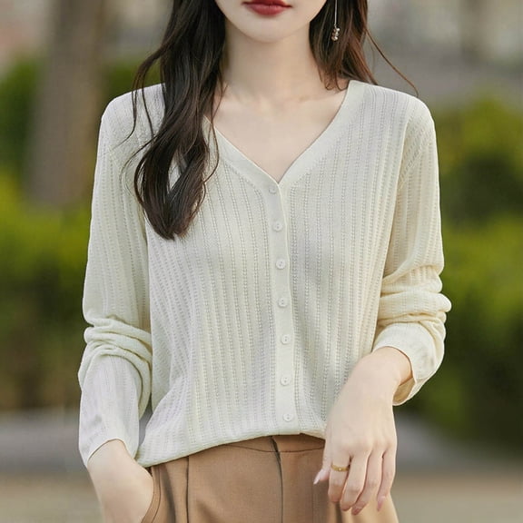 Neewe Womens Cardigan Casual Long Sleeve Open Front Button Down Loose Knit Lightweight Fall Sweaters