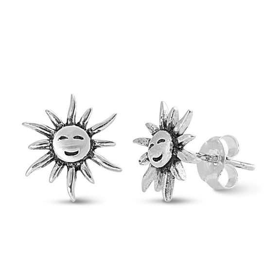 SilverCloseOut Sterling Silver Smiling Sun Earrings, Womens, Studs