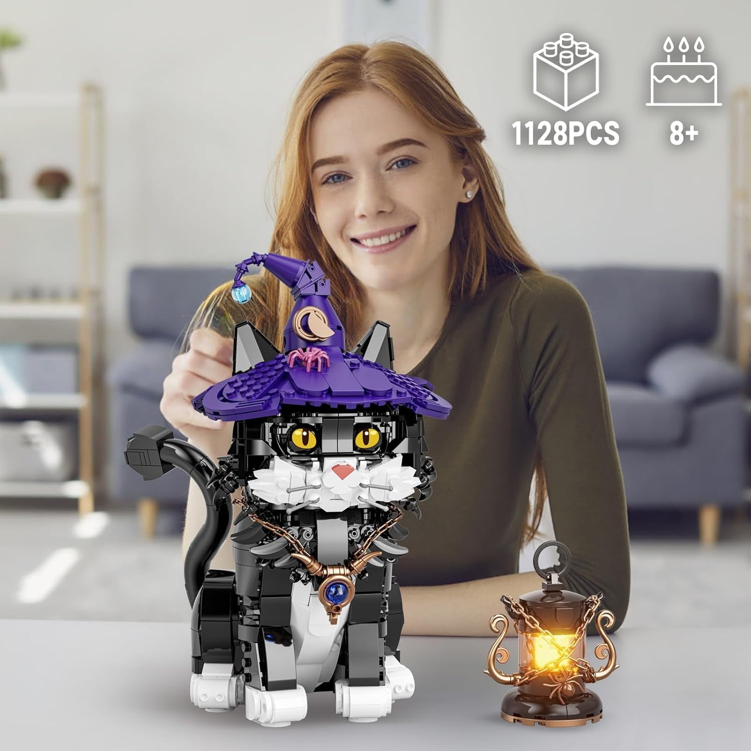 Remocguys Harry Magic Cat Building Sets Compatible with Lego Tuxedo Animal Potter with Lantern for Adults 1128PCS