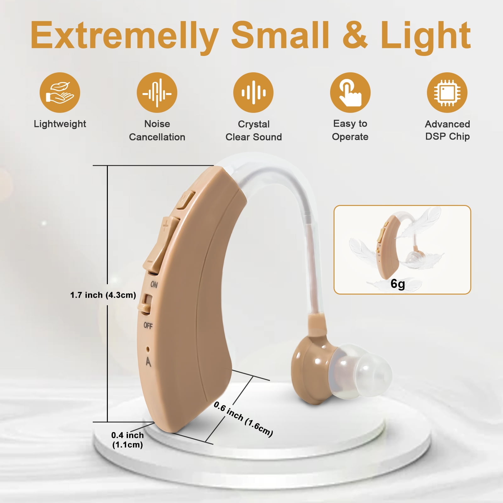 ELCTRTICI Hearing Aids for Seniors, Noise Cancelling Rechargeable Hearing Aid with Multi-Level Volume & Frequency Adjustment, Single, Beige VHP-1220AX
