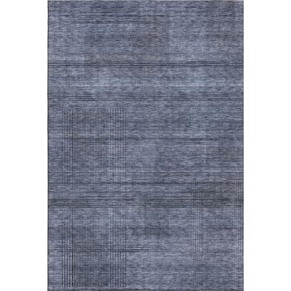 HomeRoots 666482 10 x 14 ft. Navy Blue & Gray Striped Transitional Washable Machine Made Rectangle Area Rug with UV Protection