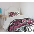 thumbnail image 4 of Hummingbird Bedspread, Orchid Flowers Bouquet and a Hummingbird Nature Wildlife Design Print, Decorative Quilted 2 Piece Coverlet Set with Pillow Sham, Twin Size, Magenta Green, by Ambesonne, 4 of 6