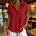 thumbnail image 2 of GUACER Women's Short Sleeve Cotton Linen Shirt Button Down Collared Blouse, Breathable Summer Top, 2 of 6