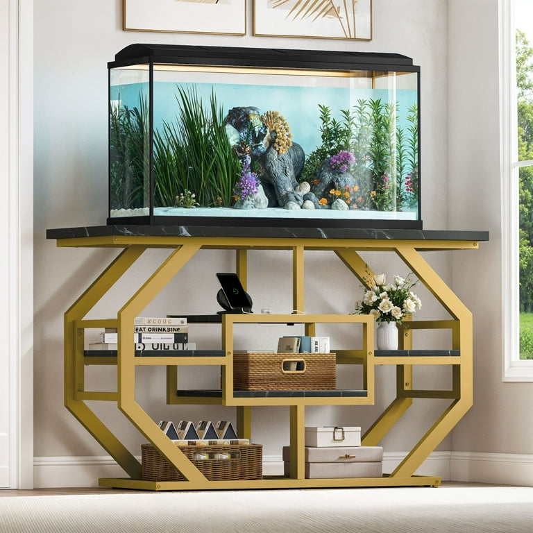 Uforic 55-75 Gal Aquarium Stand with Power Outlet – Faux Marble
