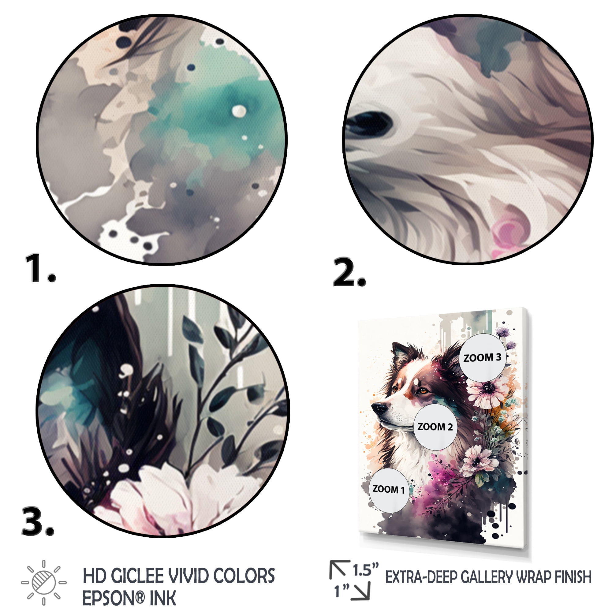 Designart Cute Dog Floral Art III Canvas Wall Art