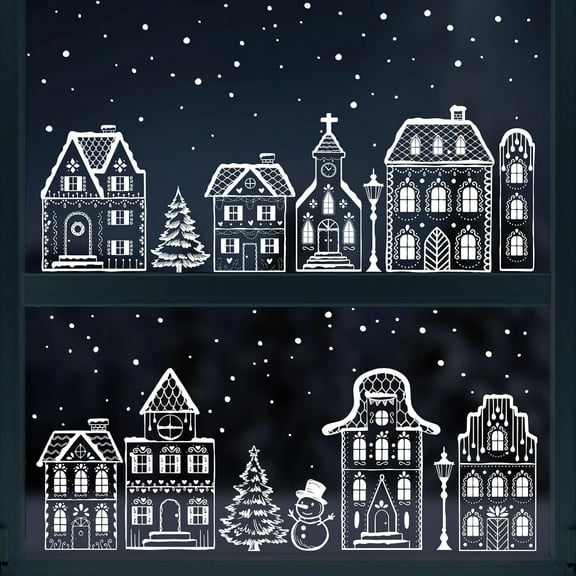 Christmas Window Clings, 8 Sheets Double-Sided Glass Stickers, Holiday Decals, Winter Decorations