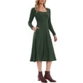 thumbnail image 4 of INSPIRE CHIC St. Patrick's Day Women's Knit Sweater Dress Square Neck Button Decor Flared Midi Dresses with Pockets XL Deep Green, 4 of 6