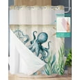 thumbnail image 3 of No Hook Shower Curtain Set with Snap in Liner, Nautical Sea Monster Octopus Waterproof Bathroom Curtain with See Through Top Window, Vintage Compass Double Shower Curtains for Bathtub, 3 of 9