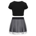 thumbnail image 2 of HYwys Kids Girls Cheerleading Dance Outfits Short Sleeve Crop Top with Pleated Skirt Cheer Uniform Set Black Gray 6, 2 of 5