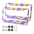 thumbnail image 2 of 2-Pack Aluminum License Plate Frame with 2 Holes for GM License Plate Cover with Free Screws Cute Smiling Daisies on Purple, 2 of 8