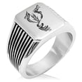 thumbnail image 1 of Stainless Steel Menacing Hydra Needle Stripe Pattern Biker Style Polished Ring, 1 of 1