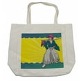 thumbnail image 1 of Anime Shopping Bag, Manga Style Girl Samurai Warrior Character on Abstract Background in Yellow and Blue, Eco-Friendly Reusable Bag for Groceries Beach and More, 15.5" X 14.5", Cream, by Ambesonne, 1 of 2