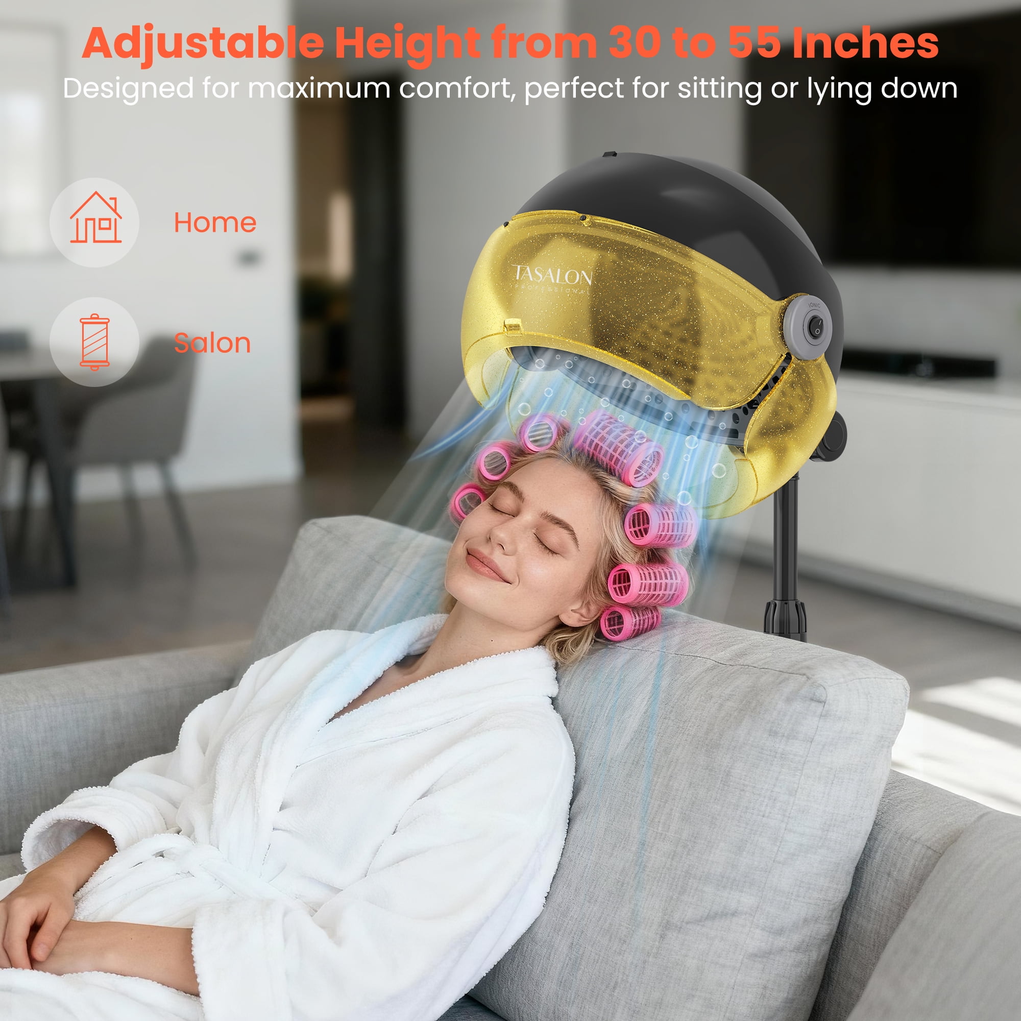 TASALON 1875W Ionic Hood Hair Dryer with Adjustable Stand, 3 Temperature Settings, Rolling Wheels, and Timer-Gold