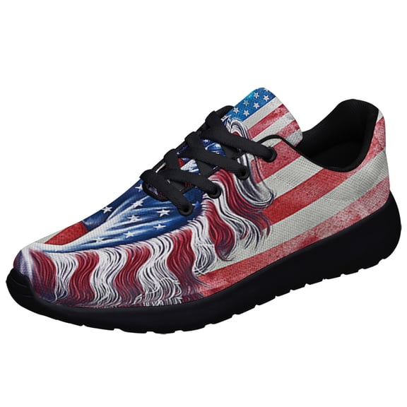 Patriotic Shoes Horse American flag Print Sneakers Lightweight Comfortable Running Shoes for Men Women Black Size 3.5