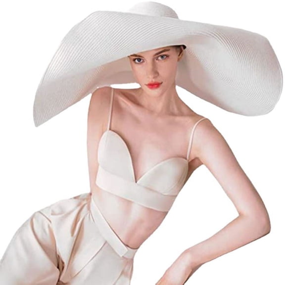 Zhuge women's oversized beach hat wide brim large sun hat women's soft foldable giant straw hat can be stored UV-proof summer hat (beige)