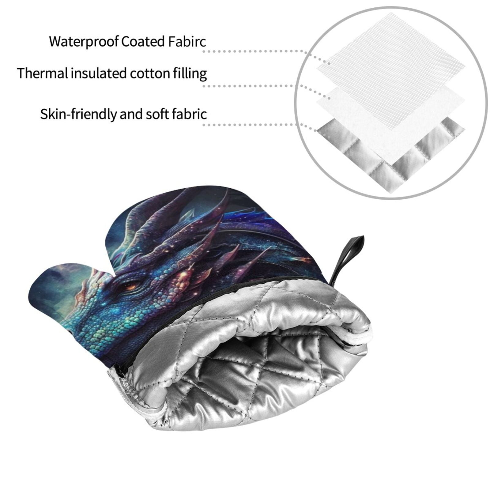 Dragon Cool Art Galaxy 4Pcs Oven Mitts and Pot Holders Sets Oven Kitchen Gloves Hot Pads for Cooking BBQ Baking Grilling