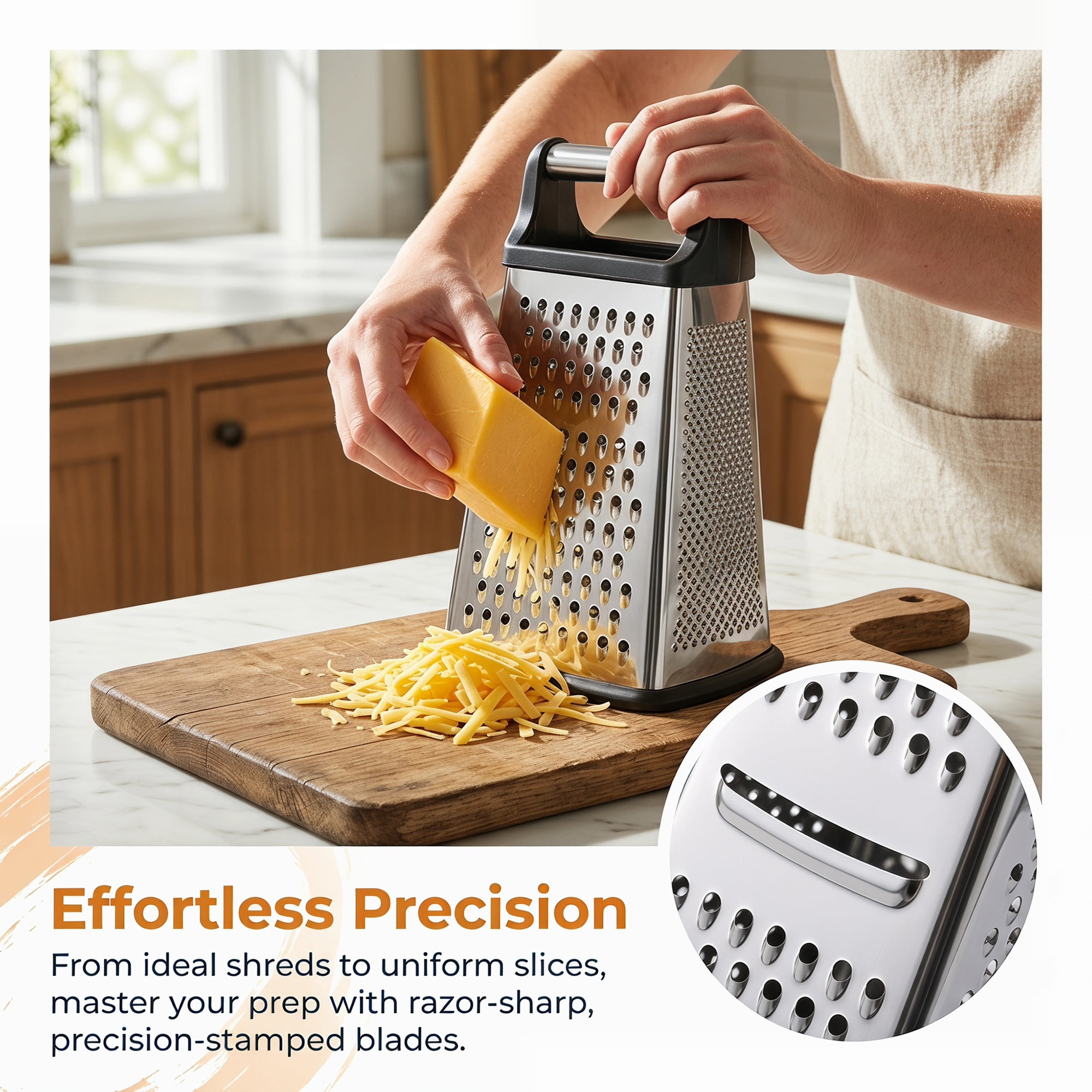 Unique Bargains 4-Sided Box Stainless Steel Mandoline Slicer with Non-Slip Base 6.3"x9.3"