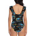 thumbnail image 6 of Yiaed Cool Off-Road Vehicle Print Women's Ruffled One Piece Swimsuit V Neck Swimwear Slimming Monokini for Woman-Large, 6 of 8