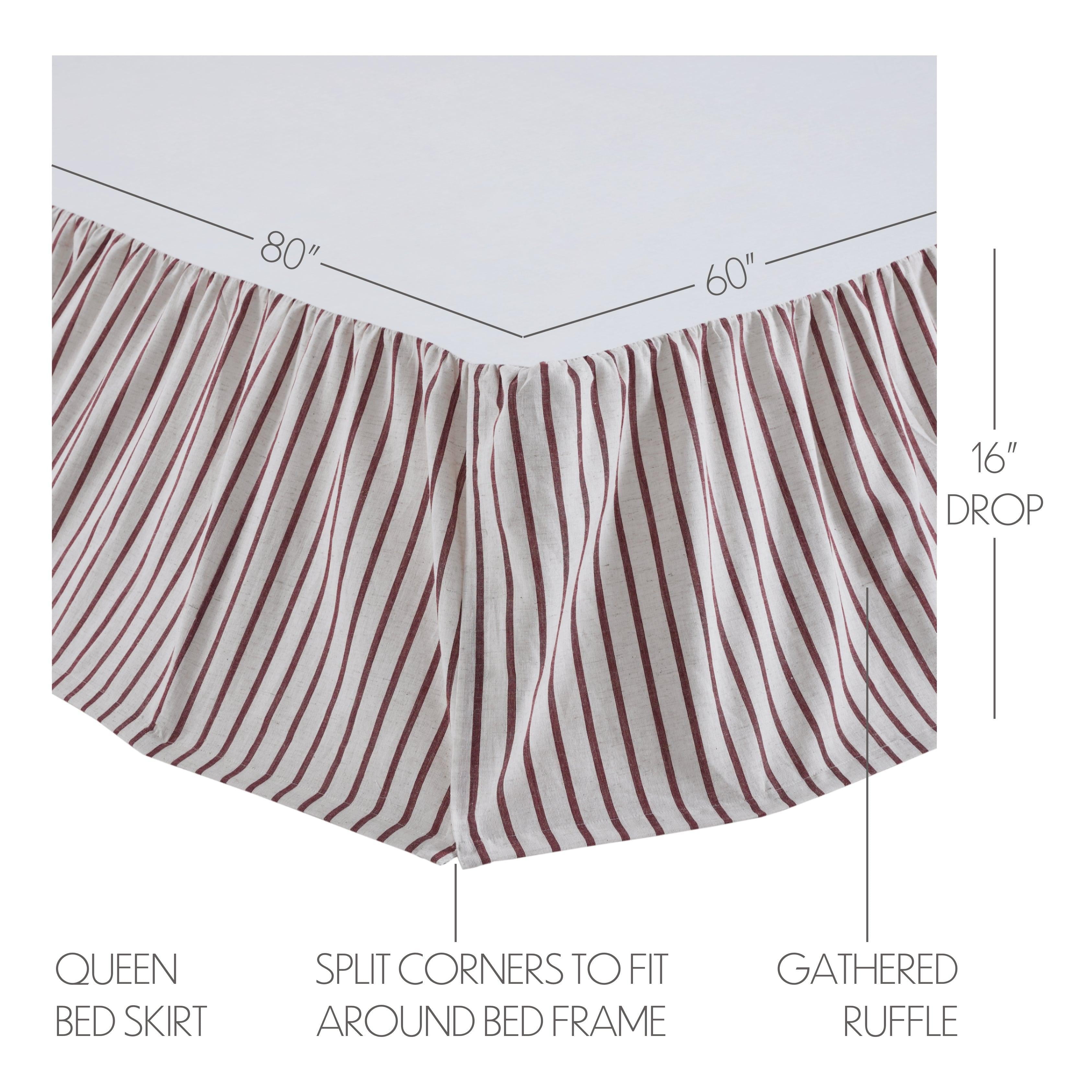 VHC Brands Celebration Farmhouse Bed Skirt Dust Ruffle, Striped, King, Red Creme, 78x80x16