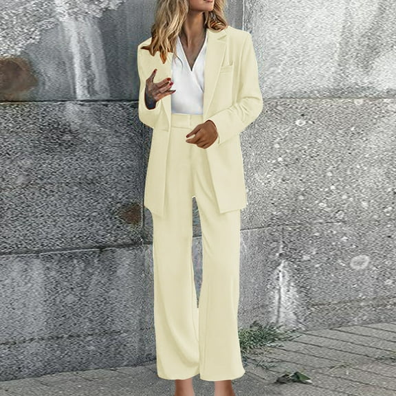TMOYZQ Women's Elegant Suits Long Sleeve Lapel Button Blazers and Pants Fashion 2 Piece Outfits Casual Fall Business Office Party Suit Sets