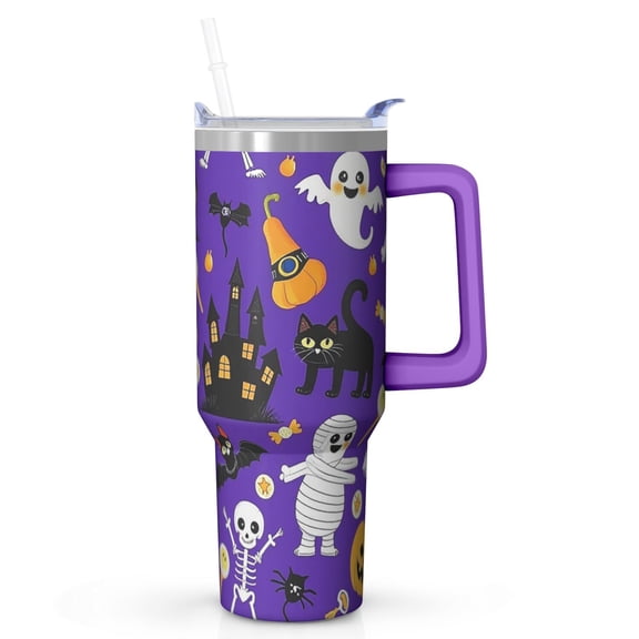 Halloween 40oz Pumpkin Gift Coffee Tumbler with Handle and Straw Lid – Spooky Insulated Travel Cup