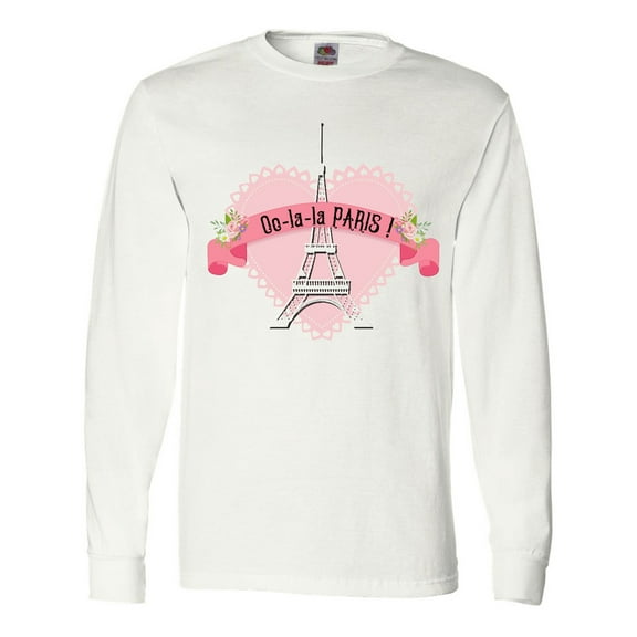 Inktastic Paris Oo-la-la with Eiffel Tower and Flowers in Pink Heart Long Sleeve T-Shirt