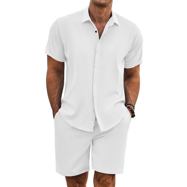 Conjunto corto de verano para hombre COOFANDY, blanco, talla mediana
