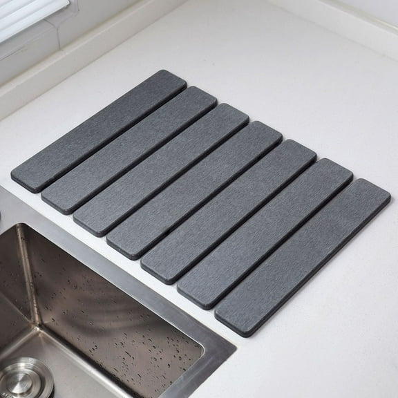 Stone Drying Mat for Kitchen Counter, Collapsible Diatomaceous Earth Dish Drying Mats, Quick-drying Draining Mat 30x40cm/11.8x15.7inch(dark gray)