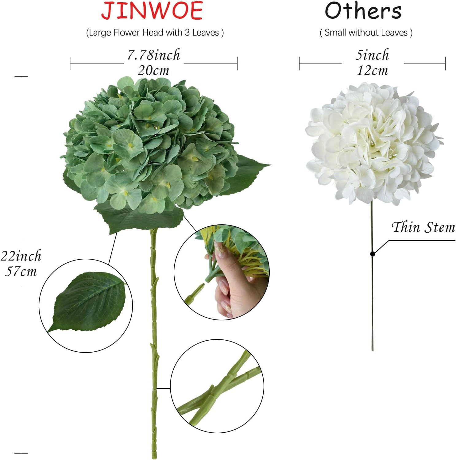 Dark Forest Green Silk Hydrangea Artificial Flowers, 4Pcs 22Inch Full Fake Artificial Hydrangeas with Stems for Bouquet Table Centerpieces Home Decoration Porch Outdoor