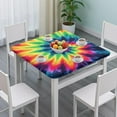 thumbnail image 3 of Rainbow Tie Dye Mandala Pattern Square Fitted Tablecloth with Elastic Edge,Square Table Cover,Washable Elastic Table Cover for Home Kitchen Party Decor 34"x34", 3 of 6