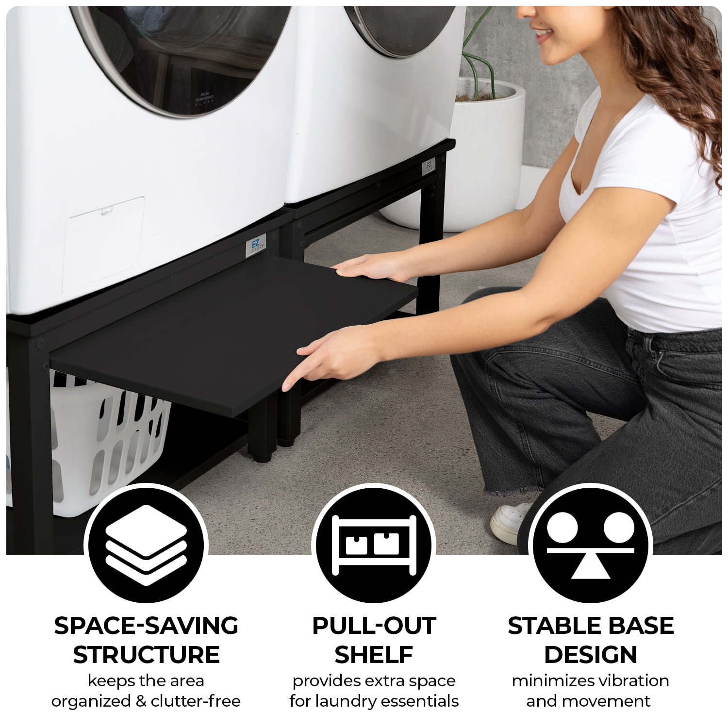 EZ Laundry Pedestal Steel 29" x 10" Base with Pull-Out Tray for Front Load Machines Gray