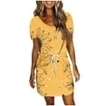thumbnail image 1 of Birdeem Robes pour Femmes Mode Féminine Couleur Unie Manches Courtes Col en V Mi-Mollet Robe, 1 of 12