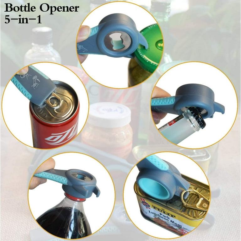 Jar Opener, 5 in 1 Multi Function Can Opener Bottle Opener Kit with  Silicone Handle Easy to Use for Children, Elderly and Arthritis Sufferers  (Blue)