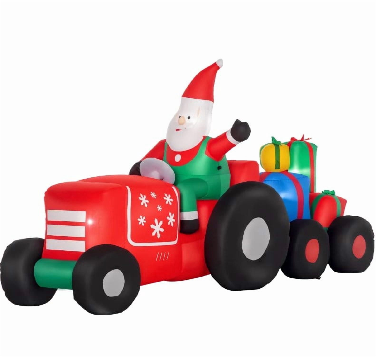 Inflatable Santa Claus Driving Trailer with Gift Boxes LED Lights Outdoor Yard Christmas Decoration