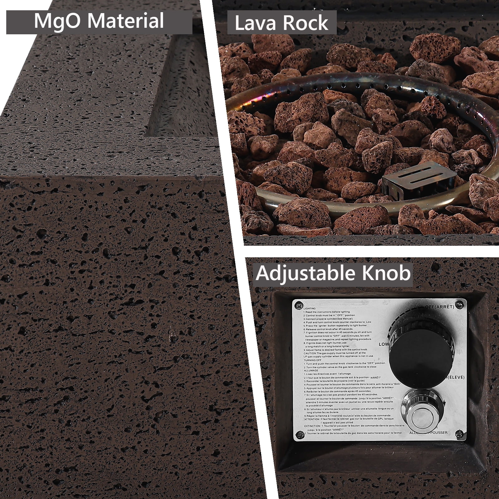 VENTOPYR 35''Outdoor Square Propane Fire Pit Table with Wind Guard