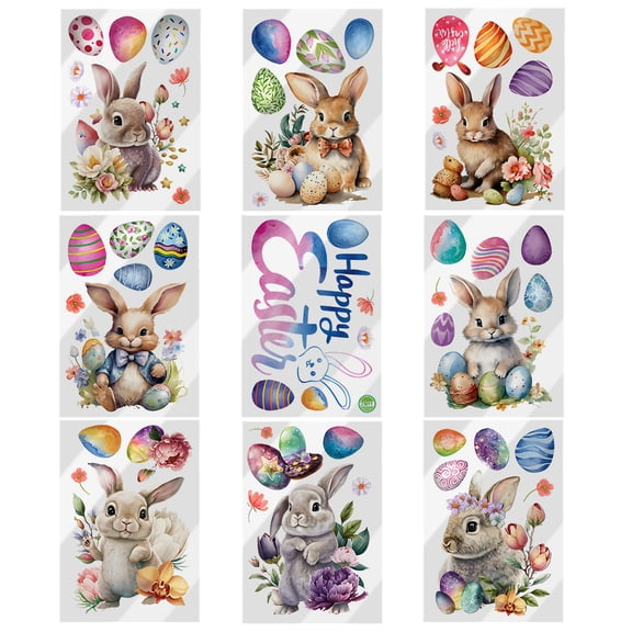 CCOCC 9Pcs Static Cling Window Film,No Residue Easter Window Clings,Create An Easter Atmosphere Window Tint for Home Decorative Window Film