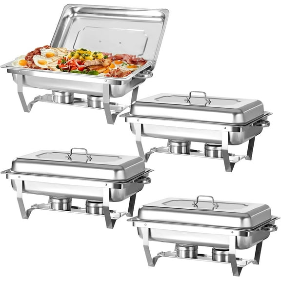 EVGTTI 4 Pack 9QT Chafing Dish Buffet Set, Stainless Steel Chafing Dish with Full Size Food Pan, Foldable Frame for Events, Weddings