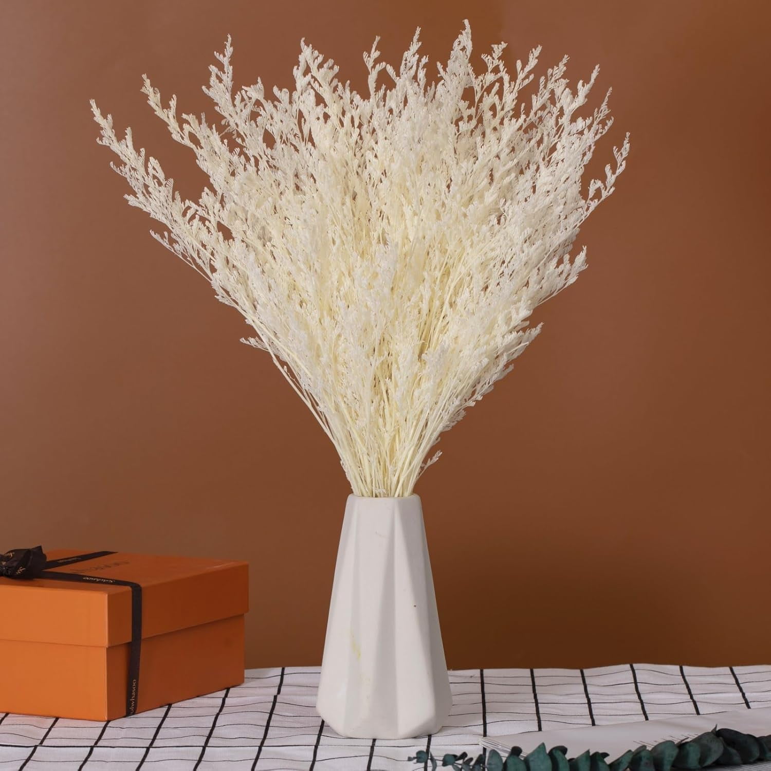 Dried Flowers Bouquet, Dry Caspia Flower Bundle, Floral Lavender, Babys Breath Arrangements for Wedding Decor, Door Wreath, Home Party Table Vase Decoration (White, 17'')