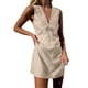 thumbnail image 1 of Vestido sin mangas de lino con cuello en V para mujer - Corte ajustado, color liso, falda chaleco de verano - S-XXL, 1 of 4