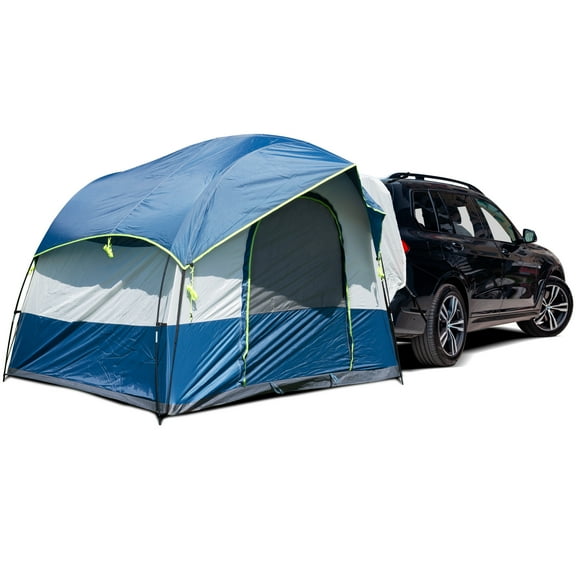 NEH Universal SUV Camping Tent - Up to 8-Person Sleeping Capacity, Includes Rainfly and Storage Bag - Car Tent, Tailgate Tent, Glamping Tent - 8'W x 8'L x 7.2'H Gray and Blue