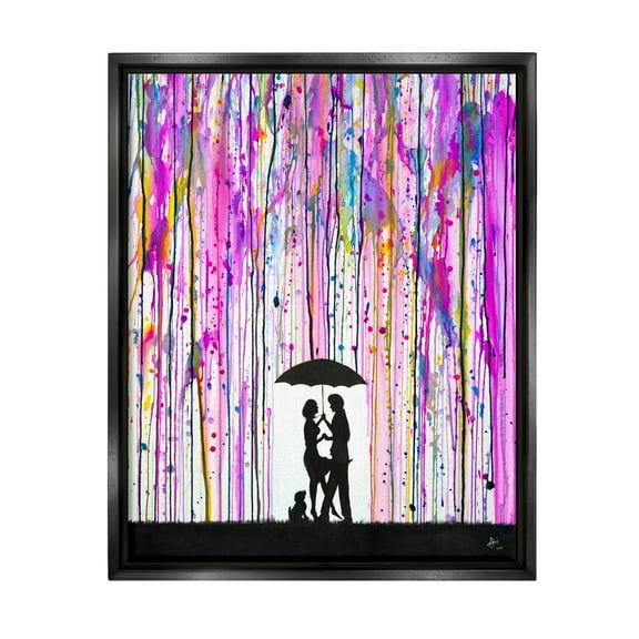 Bold Purple Rainfall Family Silhouette Abstract Graphic Art Jet Black Framed Art Print Wall Art