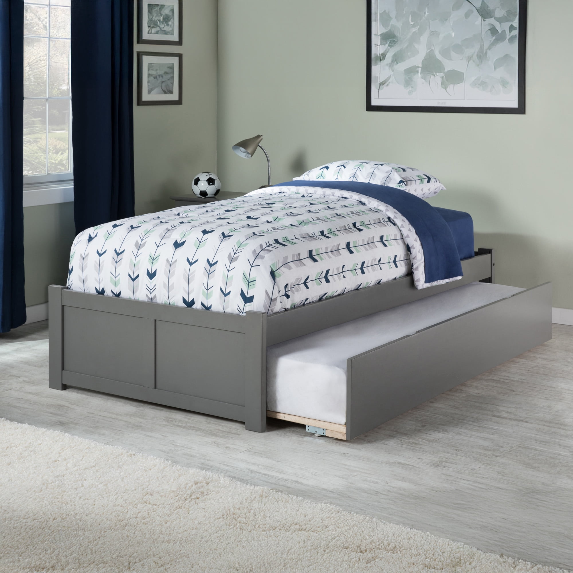 AFI Concord Twin Solid Wood Platform Bed with Footboard & Twin Trundle, Grey